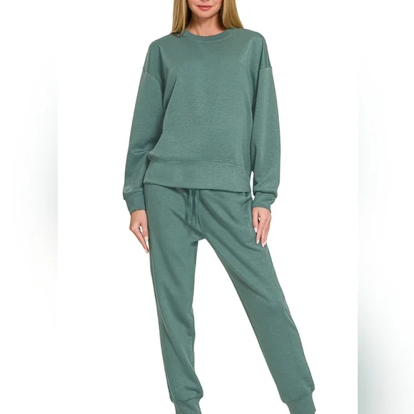 Zenana Scuba Crewneck Pullover & Joggers 2 Pieces Set - Picture 2 of 4